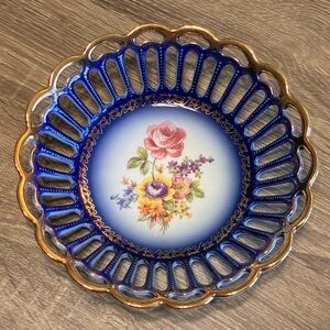 Vintage COBALT Germany  - SCALLOPED LACE 8.5” Candy Dish Bowl - Fine China